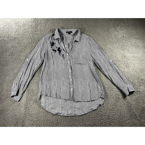 Velvet Heart Shirt Women Medium Long Sleeve Roll Tab Embroidered Nautical Boho - Picture 1 of 8